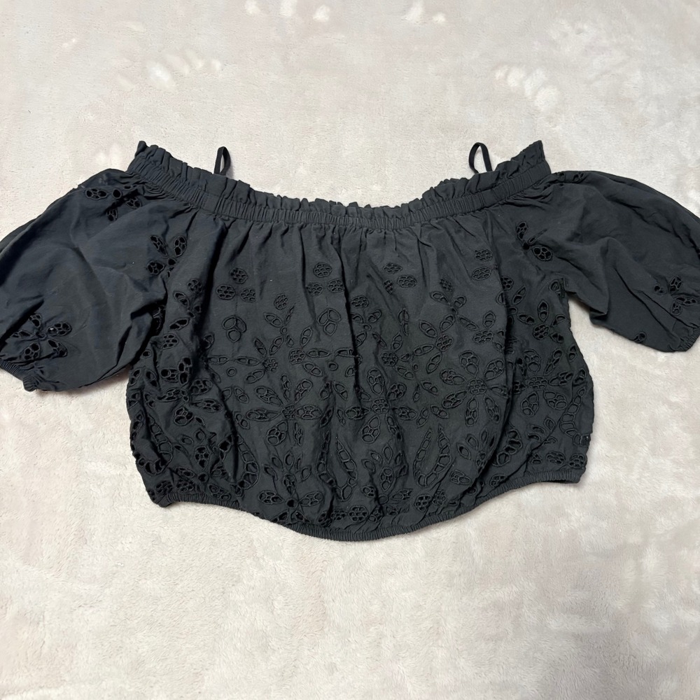 Lilly Pulitzer Eyelet Off The Shoulder Crop Top Womens Black Size S Boho Cotton